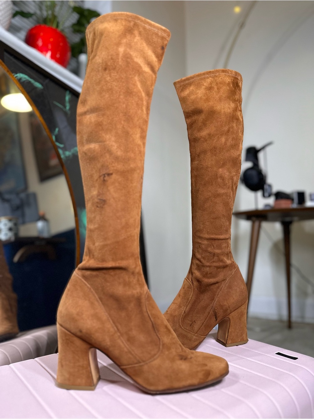 Biba size 9 Cognac Suede Over-the-Knee Block Heel Boots